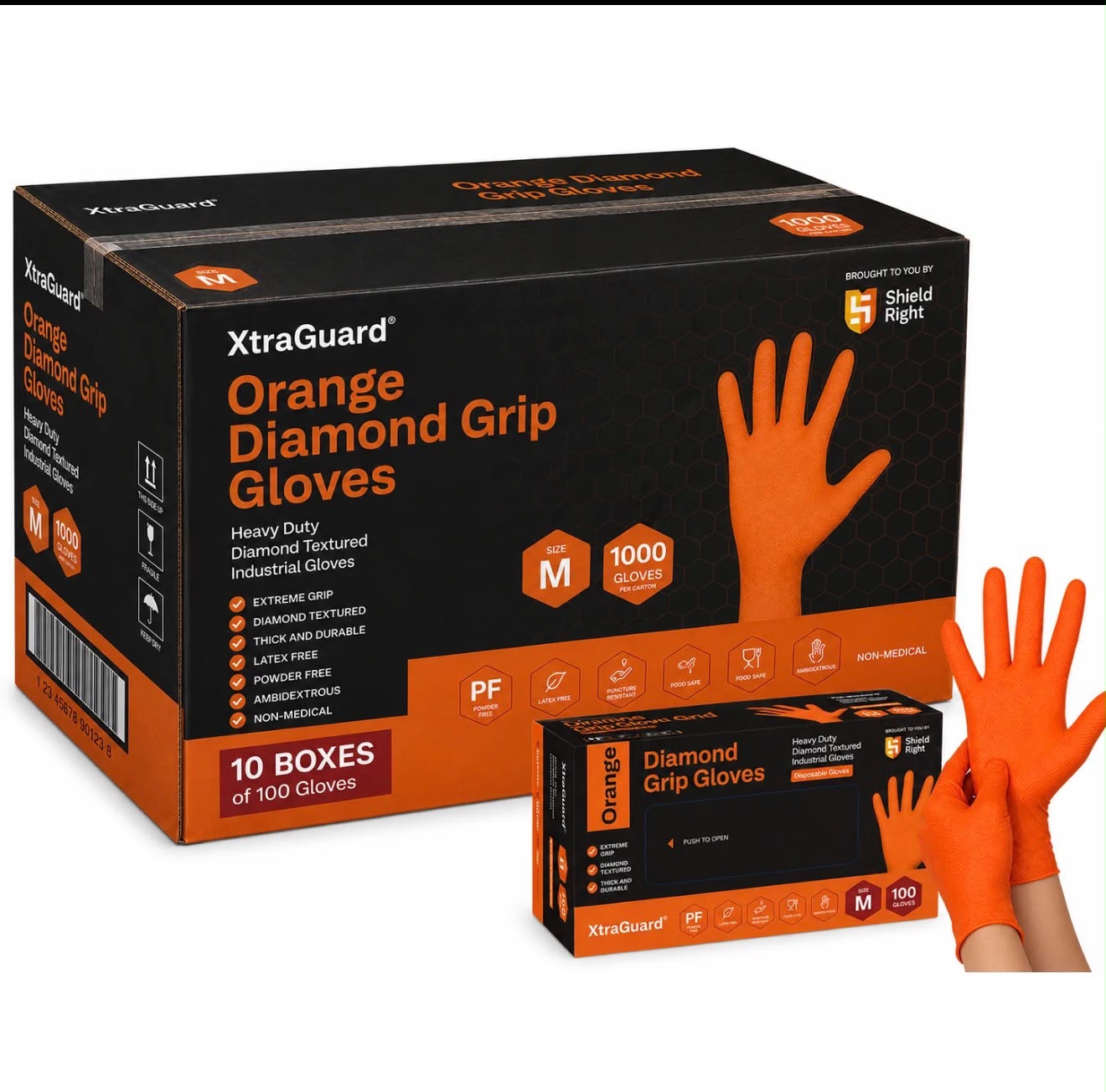 XtraGuard Orange Diamond Grip Disposable Gloves – 100 Pack